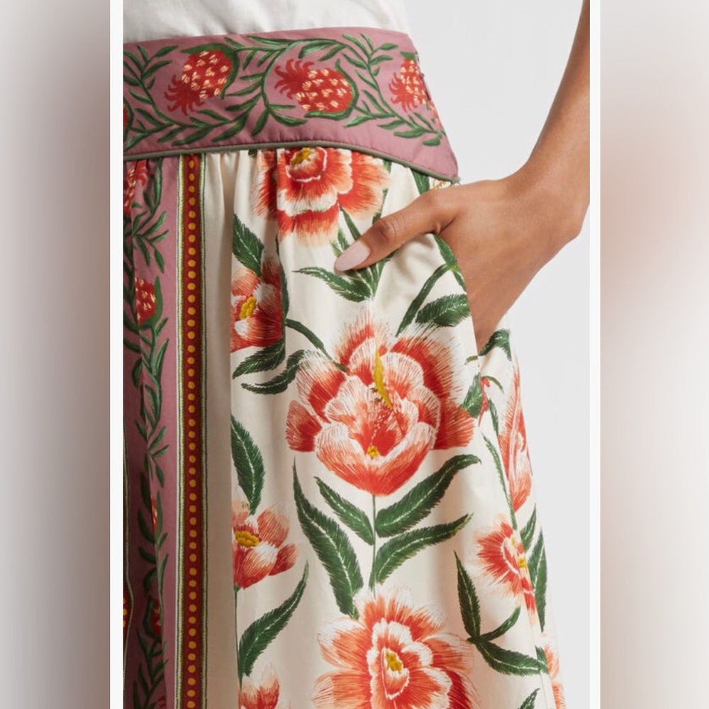 NWT $198 Farm Rio Anika Placed Floral Print Cotton Skirt in sizes XS and XL! - Picture 4 of 7